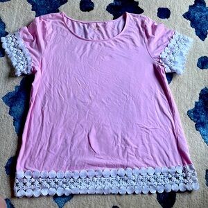 Lilly Pulitzer Pink Tee with White Crochet Trim
